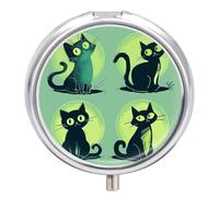 Round Pill Case Small Pill Box with Mirror Pocket 3 Compartment Colorful Cartoon Cat Medicine Case Organizer Pills Containers for Traveling Purse & Pocket
