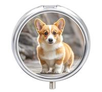 Round Pill Case Small Pill Box with Mirror Pocket 3 Compartment Corgi Dogs Medicine Case Organizer Pills Containers for Traveling Purse & Pocket