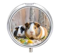 Round Pill Case Small Pill Box with Mirror Pocket 3 Compartment Cute GuineaPig Medicine Case Organizer Pills Containers for Traveling Purse & Pocket