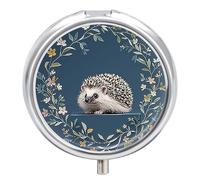 Round Pill Case Small Pill Box with Mirror Pocket 3 Compartment Cute Little Hedgehog Medicine Case Organizer Pills Containers for Traveling Purse & Pocket