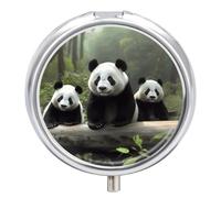 Round Pill Case Small Pill Box with Mirror Pocket 3 Compartment Cute Panda Medicine Case Organizer Pills Containers for Traveling Purse & Pocket