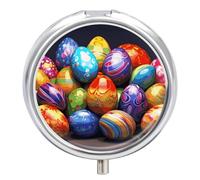 Round Pill Case Small Pill Box with Mirror Pocket 3 Compartment Easter Eggs Medicine Case Organizer Pills Containers for Traveling Purse & Pocket