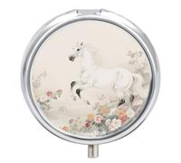 Round Pill Case Small Pill Box with Mirror Pocket 3 Compartment Elegant Horse Medicine Case Organizer Pills Containers for Traveling Purse & Pocket