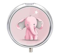 Round Pill Case Small Pill Box with Mirror Pocket 3 Compartment Elephant Medicine Case Organizer Pills Containers for Traveling Purse & Pocket