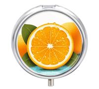 Round Pill Case Small Pill Box with Mirror Pocket 3 Compartment Fresh Orange Fruit Medicine Case Organizer Pills Containers for Traveling Purse & Pocket