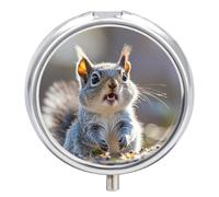 Round Pill Case Small Pill Box with Mirror Pocket 3 Compartment Funny Cute Squirrel Medicine Case Organizer Pills Containers for Traveling Purse & Pocket