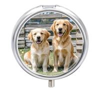 Round Pill Case Small Pill Box with Mirror Pocket 3 Compartment Golden Retriever Dogs Puppies Pets Medicine Case Organizer Pills Containers for Traveling Purse & Pocket