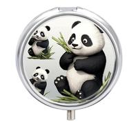 Round Pill Case Small Pill Box with Mirror Pocket 3 Compartment Lovely Panda Medicine Case Organizer Pills Containers for Traveling Purse & Pocket