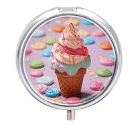 Round Pill Case Small Pill Box with Mirror Pocket 3 Compartment Many Colored Ice Cream Medicine Case Organizer Pills Containers for Traveling Purse & Pocket