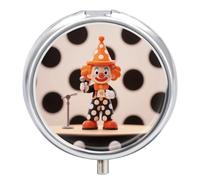 Round Pill Case Small Pill Box with Mirror Pocket 3 Compartment Orange - Dotted Clown Medicine Case Organizer Pills Containers for Traveling Purse & Pocket