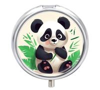 Round Pill Case Small Pill Box with Mirror Pocket 3 Compartment Panda Star Medicine Case Organizer Pills Containers for Traveling Purse & Pocket