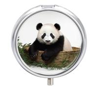 Round Pill Case Small Pill Box with Mirror Pocket 3 Compartment Panda Stars Medicine Case Organizer Pills Containers for Traveling Purse & Pocket