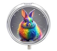 Round Pill Case Small Pill Box with Mirror Pocket 3 Compartment Rainbow Rabbit Medicine Case Organizer Pills Containers for Traveling Purse & Pocket