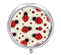 Round Pill Case Small Pill Box with Mirror Pocket 3 Compartment Red Ladybug Medicine Case Organizer Pills Containers for Traveling Purse & Pocket