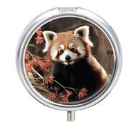 Round Pill Case Small Pill Box with Mirror Pocket 3 Compartment Red Pandas Medicine Case Organizer Pills Containers for Traveling Purse & Pocket