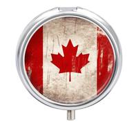 Round Pill Case Small Pill Box with Mirror Pocket 3 Compartment Retro Canada Flag Medicine Case Organizer Pills Containers for Traveling Purse & Pocket