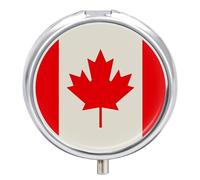 Round Pill Case Small Pill Box with Mirror Pocket 3 Compartment Retro Canada Flag Pattern Medicine Case Organizer Pills Containers for Traveling Purse & Pocket