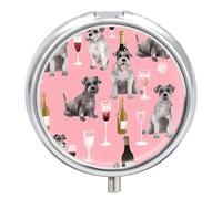 Round Pill Case Small Pill Box with Mirror Pocket 3 Compartment Schnauzer Medicine Case Organizer Pills Containers for Traveling Purse & Pocket