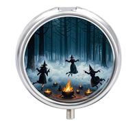 Round Pill Case Small Pill Box with Mirror Pocket 3 Compartment The Witch of The Forest Medicine Case Organizer Pills Containers for Traveling Purse & Pocket