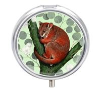 Round Pill Case Small Pill Box with Mirror Pocket 3 Compartment Tree Kangaroo in Eucalyptus Medicine Case Organizer Pills Containers for Traveling Purse & Pocket