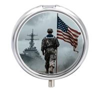Round Pill Case Small Pill Box with Mirror Pocket 3 Compartment United States Marine Medicine Case Organizer Pills Containers for Traveling Purse & Pocket