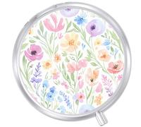 Round Pill Case Small Pill Box with Mirror Pocket 3 Compartment Vitamin Pill Medicine Case Organizer Pill Containers for Traveling Oil-Painted Wildflowers One