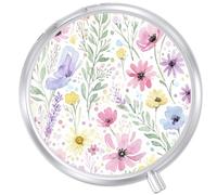 Round Pill Case Small Pill Box with Mirror Pocket 3 Compartment Vitamin Pill Medicine Case Organizer Pill Containers for Traveling Oil-Painted Wildflowers Two