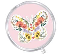 Round Pill Case Small Pill Box with Mirror Pocket 3 Compartment Vitamin Pill Medicine Case Organizer Pill Containers for Traveling Butterfly Flower Sunflower
