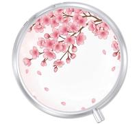Round Pill Case Small Pill Box with Mirror Pocket 3 Compartment Vitamin Pill Medicine Case Organizer Pill Containers for Traveling Cherry Blossom