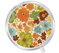 Round Pill Case Small Pill Box with Mirror Pocket 3 Compartment Vitamin Pill Medicine Case Organizer Pill Containers for Traveling Vintage Flower Two