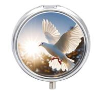 Round Pill Case Small Pill Box with Mirror Pocket 3 Compartment White Dove Flying in The Sun Medicine Case Organizer Pills Containers for Traveling Purse & Pocket