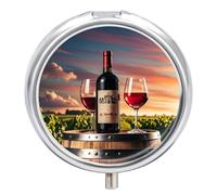 Round Pill Case Small Pill Box with Mirror Pocket 3 Compartment Wooden Wine Barrel on Wine Bottle Medicine Case Organizer Pills Containers for Traveling Purse & Pocket