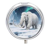 Round Pill Case Small Pill Box with Mirror Pocket 3 Compartment Woolly Mammoth on Tundra Medicine Case Organizer Pills Containers for Traveling Purse & Pocket