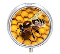 Round Pill Case Small Pill Box with Mirror Pocket 3 Compartment Yellow Honey Medicine Case Organizer Pills Containers for Traveling Purse & Pocket