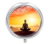 Round Pill Case Small Pill Box with Mirror Pocket 3 Compartment Yoga Meditation Medicine Case Organizer Pills Containers for Traveling Purse & Pocket
