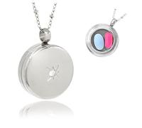 Round Pill Locket Necklace, Secure Waterproof Closure Med Box Jewelry, Holder for Medication, Photo, Medicine or Keepsake, 26" Chain, Stainless Steel, Cubic Zirconia
