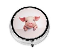 Round Pill Organizer Box 3 Compartment Metal Portable Medicine Vitamin Pill Case for Pocket or Purse 2.0 x 2.0 x 0.7 in Travel Essentials - Cute Pig