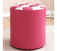 Round Pink and White Leather Ottoman Foot Stool - Stylish Living Room & Bedroom Decor, 31x35cm, Versatile Seating & Storage Solution, Chic Home Accent Furniture