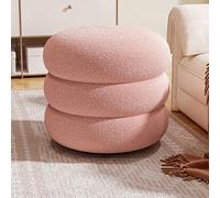 Round Pink Boucle Ottoman - Soft Compact Footrest & Padded Upholstered Stool for Living Room or Bedroom (35.5 x 35.5 x 30.5 cm) - Stylish Home Decor Accent