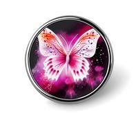 Round Pink Butterfly Brooch Classic Mini Pin 1 Inch Aluminum Alloy Lapel Pin Personalized Button Badge for Backpack Hat Suit Jacket Clothing Decoration