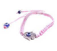 Round Pink Hamsa Bracelet With Rotating Evil Eye Pendant