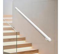 Round Pipe Stair Handrail, 3ft 5ft 7ft 8ft 10ft White Metal Iron Banister Non-Slip Handle for Indoor Outdoor Decor, Wall Mounted Support Rod Grab Bar - Complete Kit(18ft/540cm)