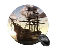 Round Pirate Ship Mouse Pad Non-Slip Rubber Small Cute Mouse Pad Mini Travel Gaming Mousepad Washable Funny Computer Mat Waterproof for Laptop Office Home Men Women