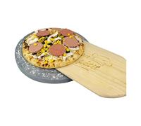Round Pizza Stone | Baking Stone with Pizza Peel | 100% Natural Lava Stone for Multi-Purpose Oven & BBQ, Grill | Natural Heat Retention (1.5x30cm)