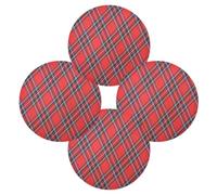 Round Placemat Set of 4 for Dining Table Royal Stewart Tartan Plaid Place Mat Heat Resistant Kitchen Table Mat Red Balck Check for Party Home Decor Washable