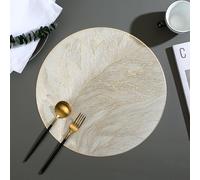 Round Placemats , 15 Inch Washable Gold Table Mats for Dining Table Pressed Leaf Vinyl Place Mats for Holiday Wedding Party Decoration,4pcs