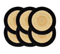 Round Placemats 38cm Natural & Black Jute Cotton Set of 6 Handmade Unique Table