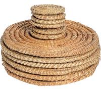 round Placemats & Coasters - 12Pc - Woven Palm Leaf Kitchen Dining Table Mats Ba
