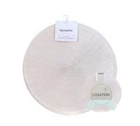 Round Placemats/Coasters Set Of 4 Woven Table Mats Dining Tableware (Beige, Placemats & Coasters Set)