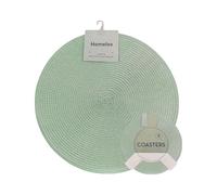 Round Placemats/Coasters Set Of 4 Woven Table Mats Dining Tableware (Green, Placemats & Coasters Set)